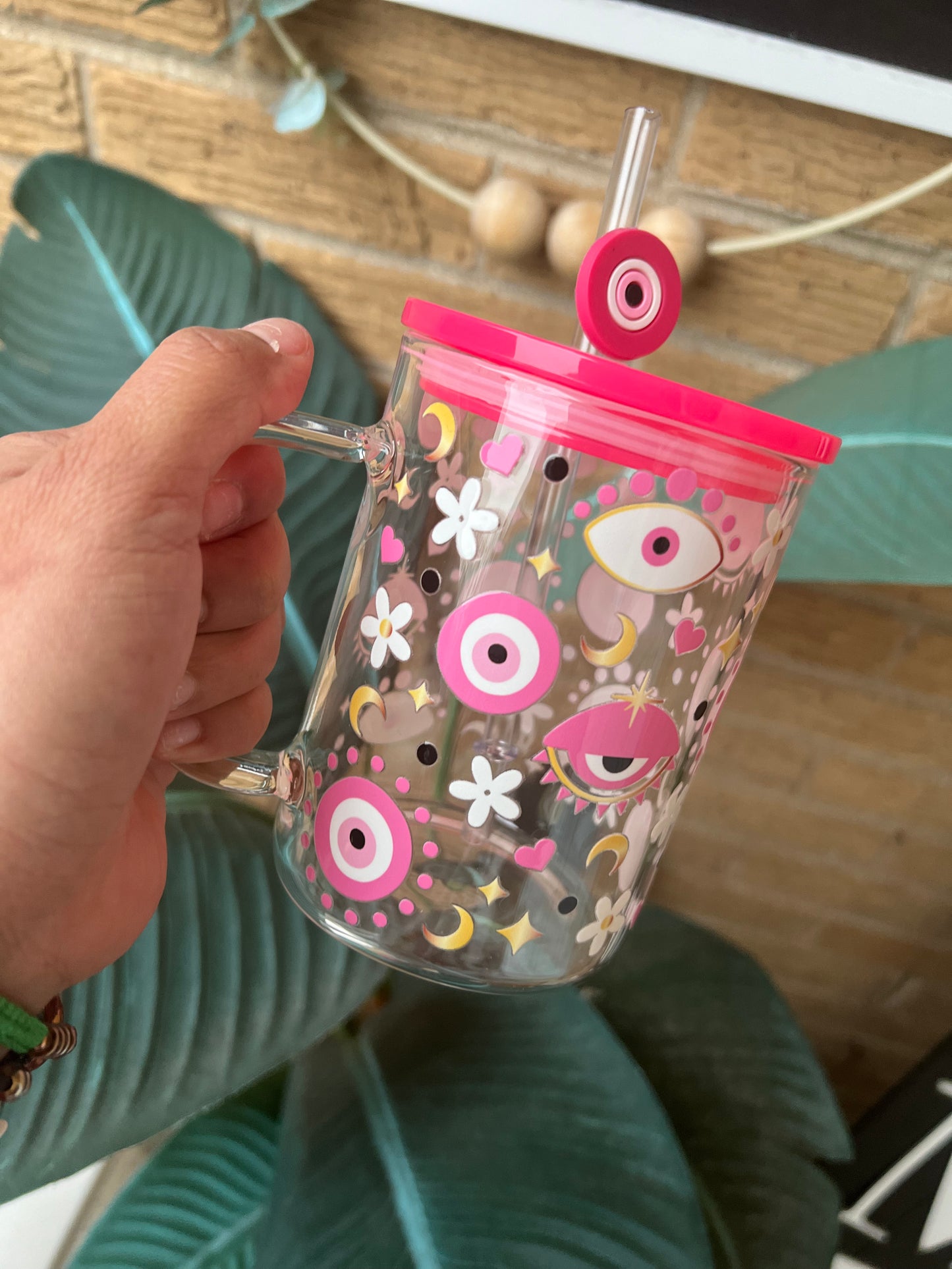 Pink Evil eye Glass Mug