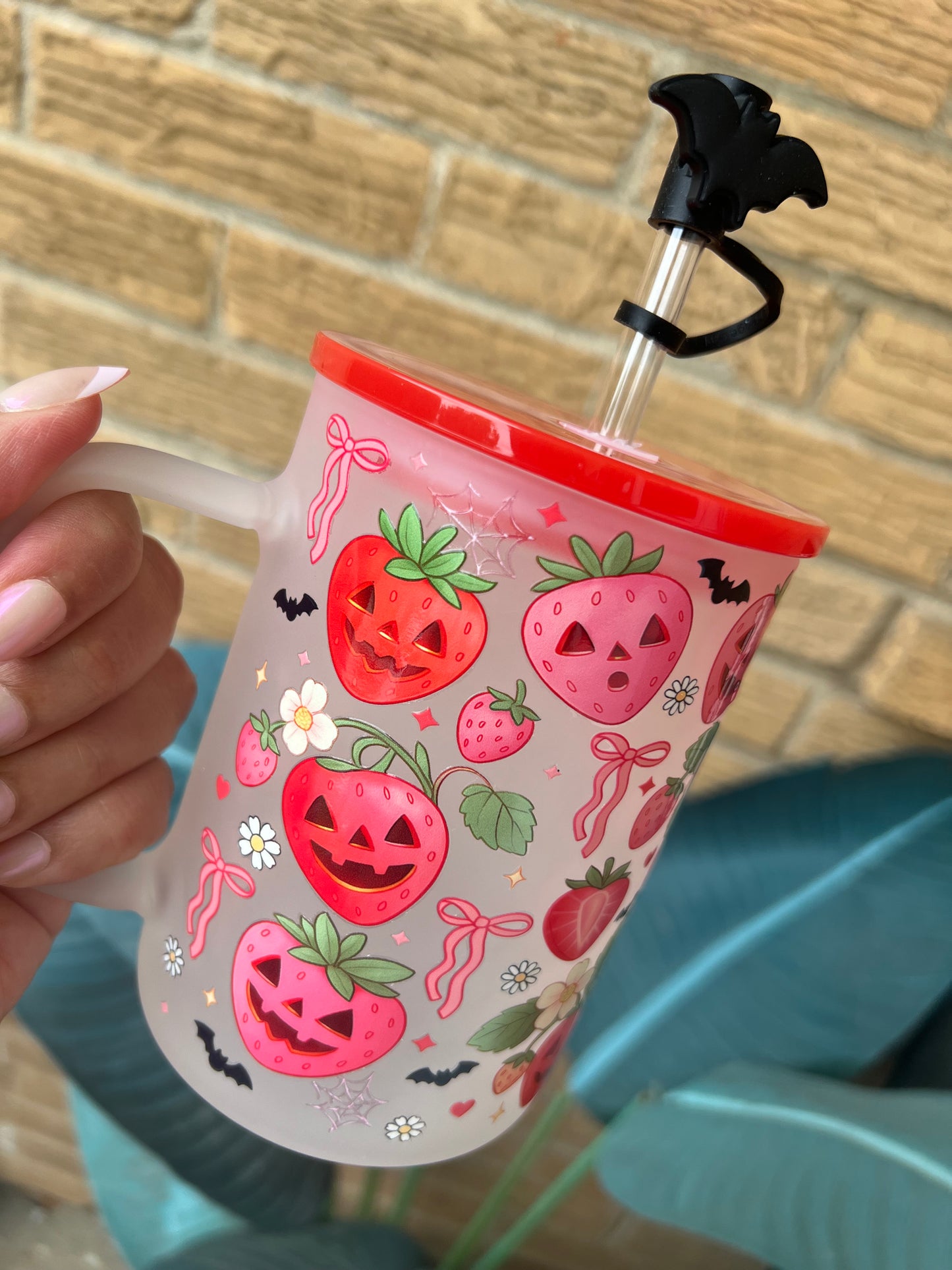 Strawberry spooky glass mug