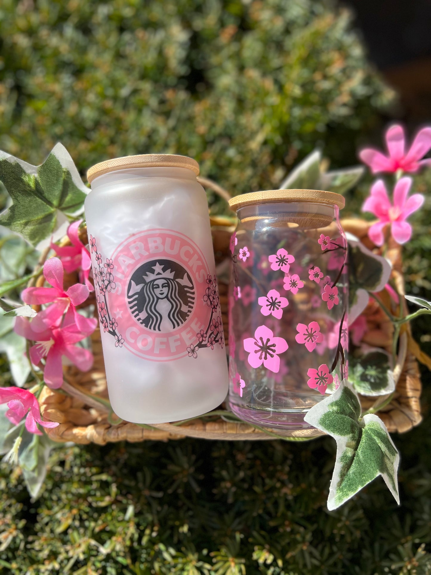 Cherry Blossom Glass Can