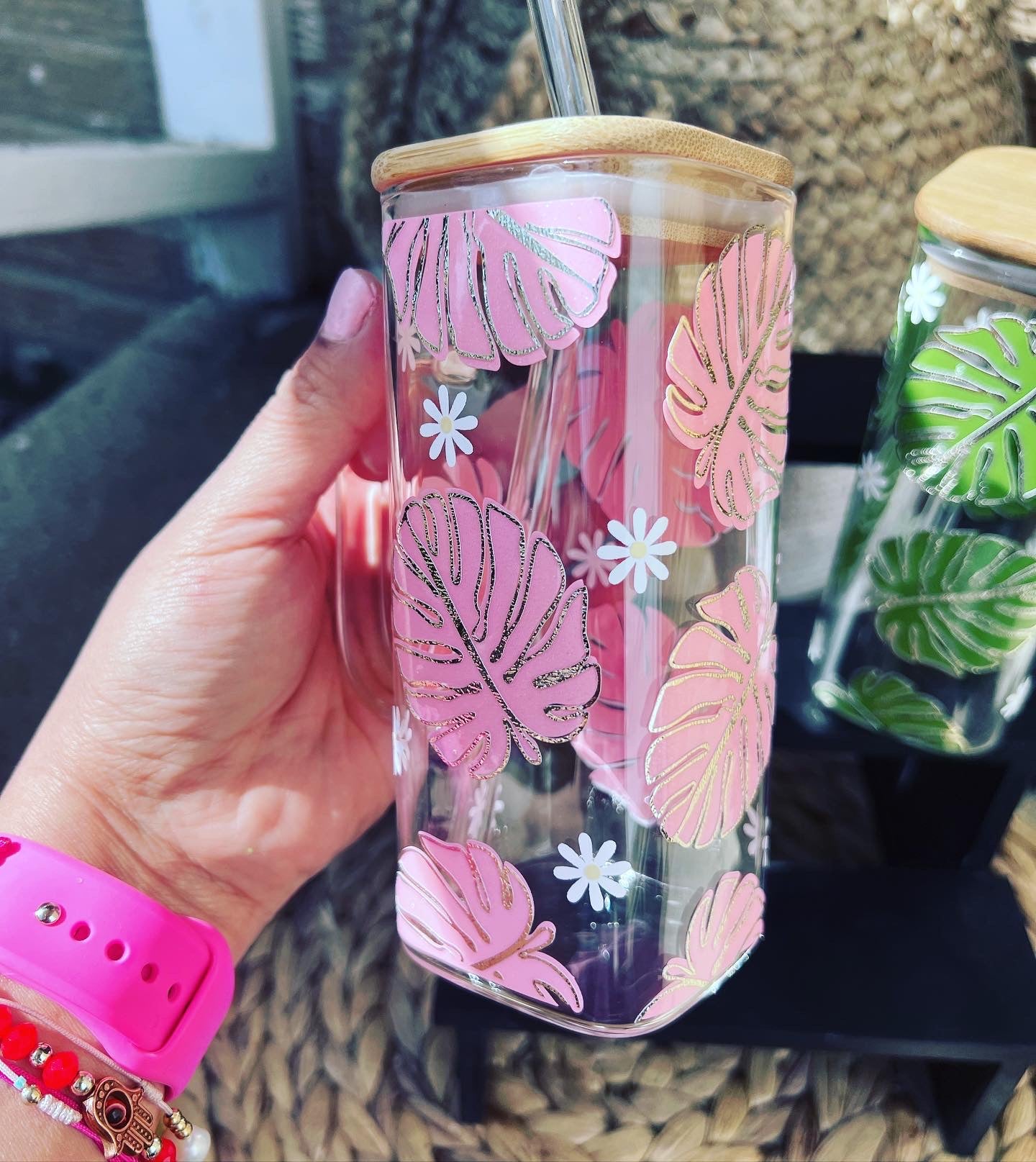 Monstera Square Glass Can