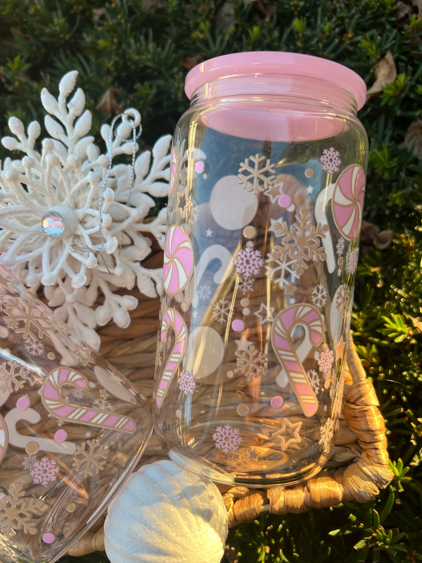 Pink candycanes Glass mug/ Cup