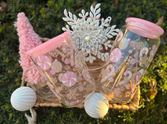 Pink candycanes Glass mug/ Cup