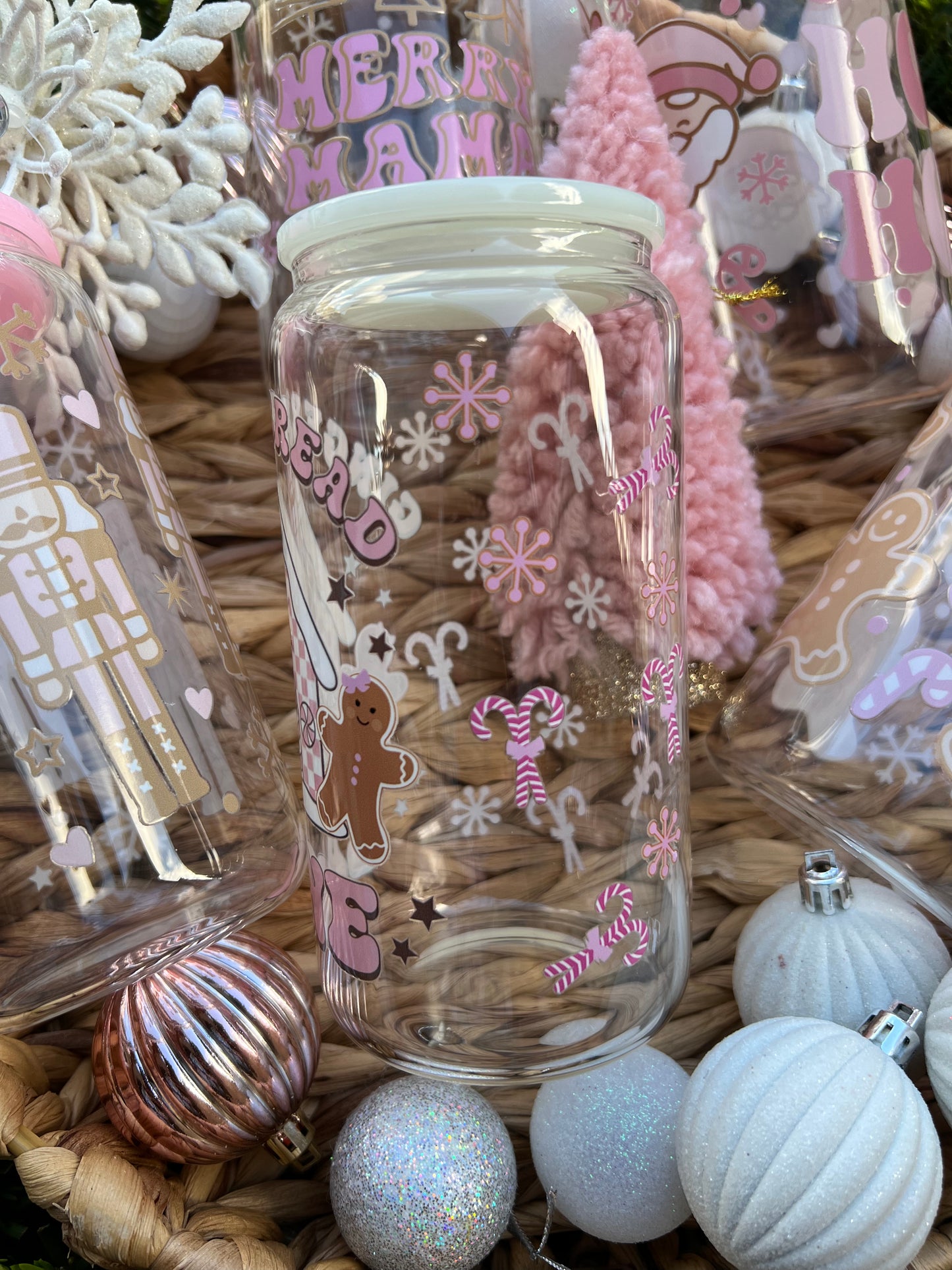 Pink Christmas Glass Can