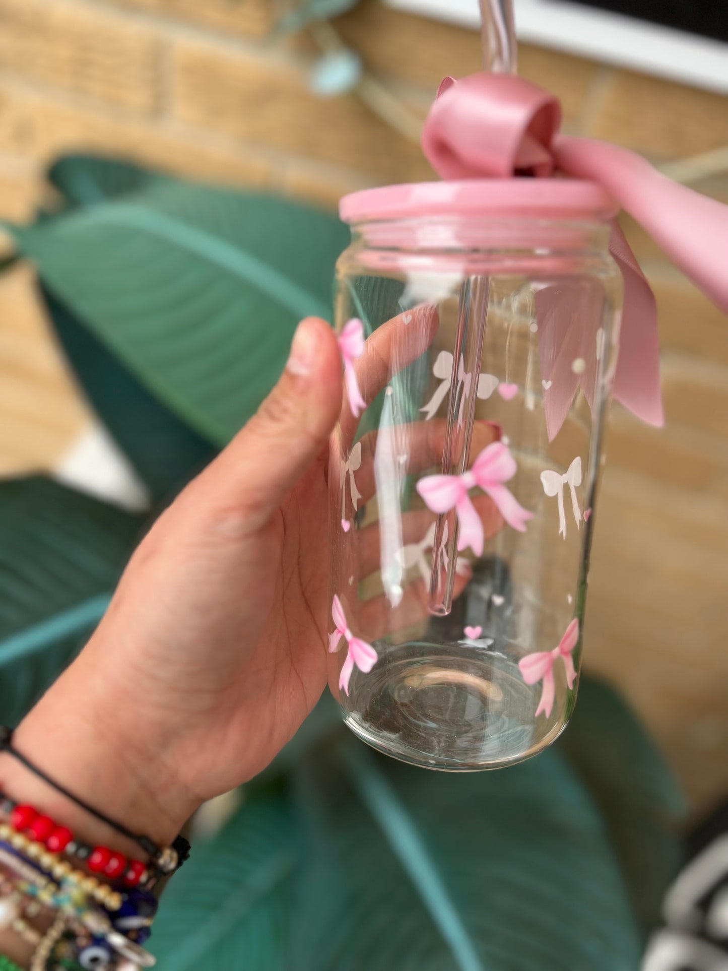 Coquette Pink Bows Glass cup