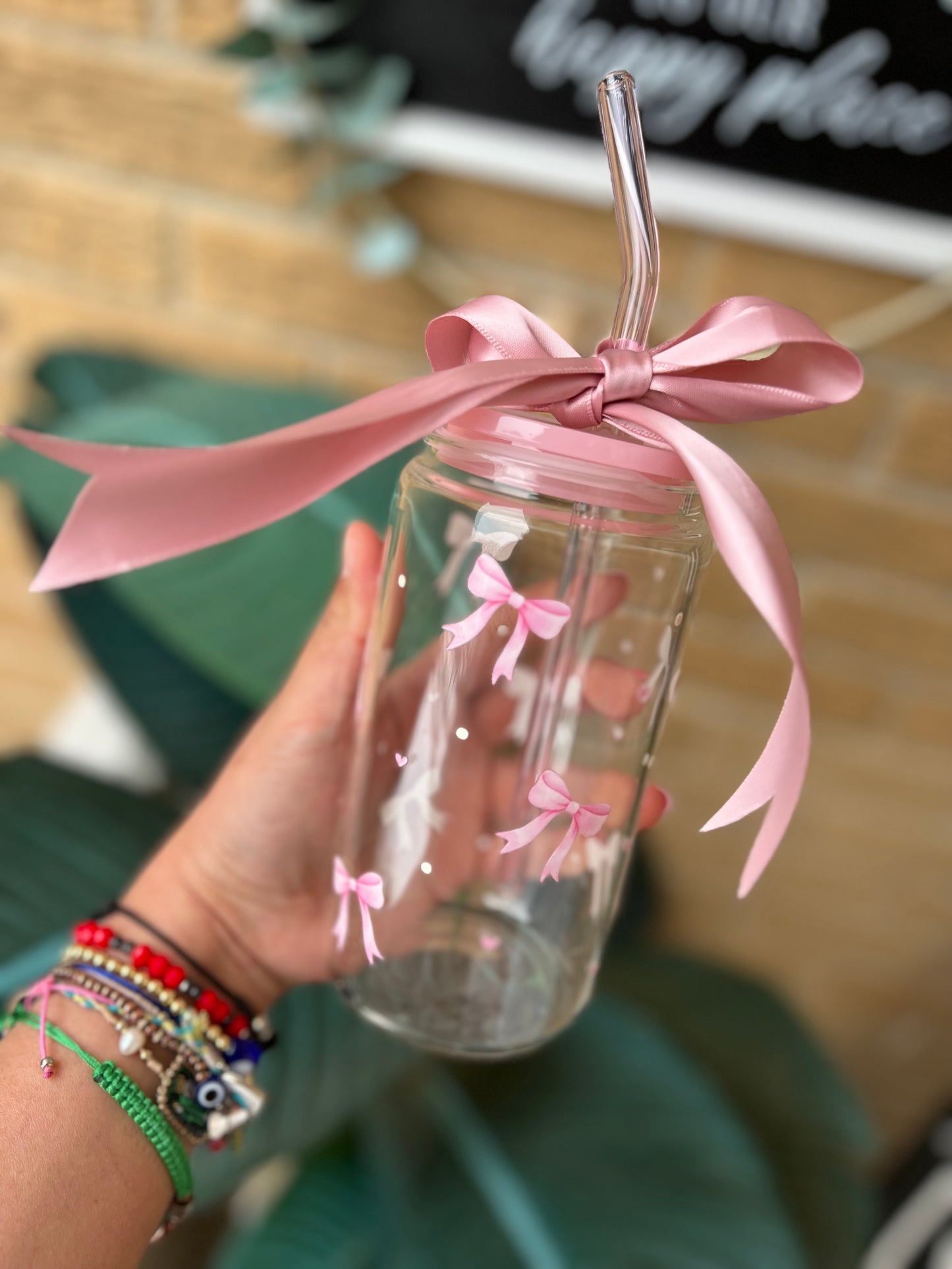 Coquette Pink Bows Glass cup