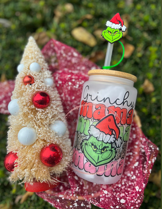 Grinchy Mama glass can