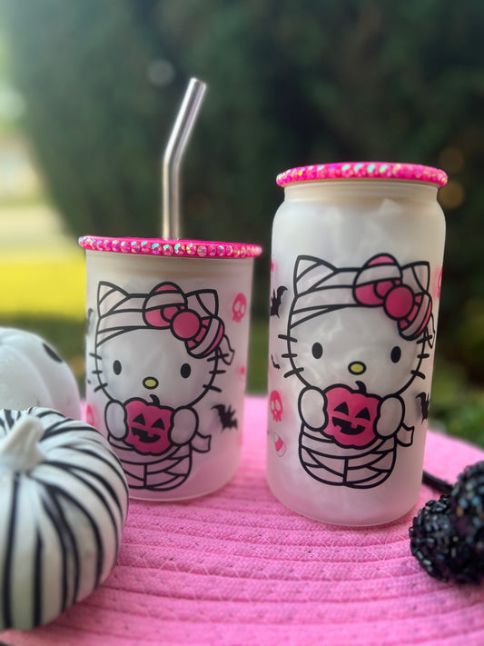 Kitty Pink pumpkin Glass Can