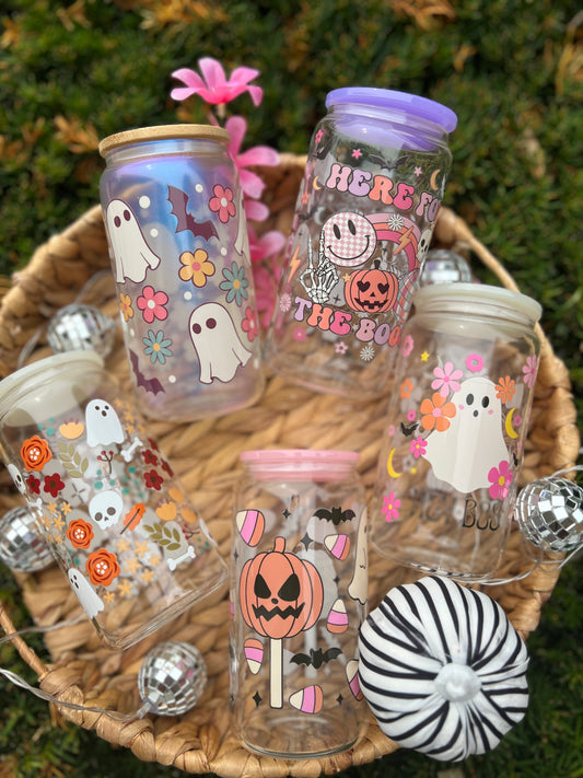 Ghosts Halloween  Glass Can