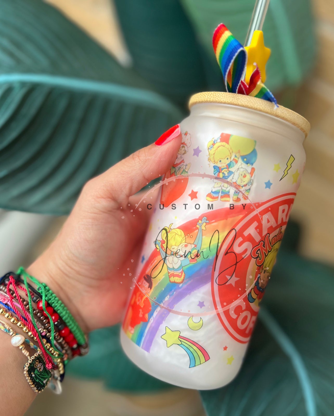 Rainbow Girl Frosted Glass Can