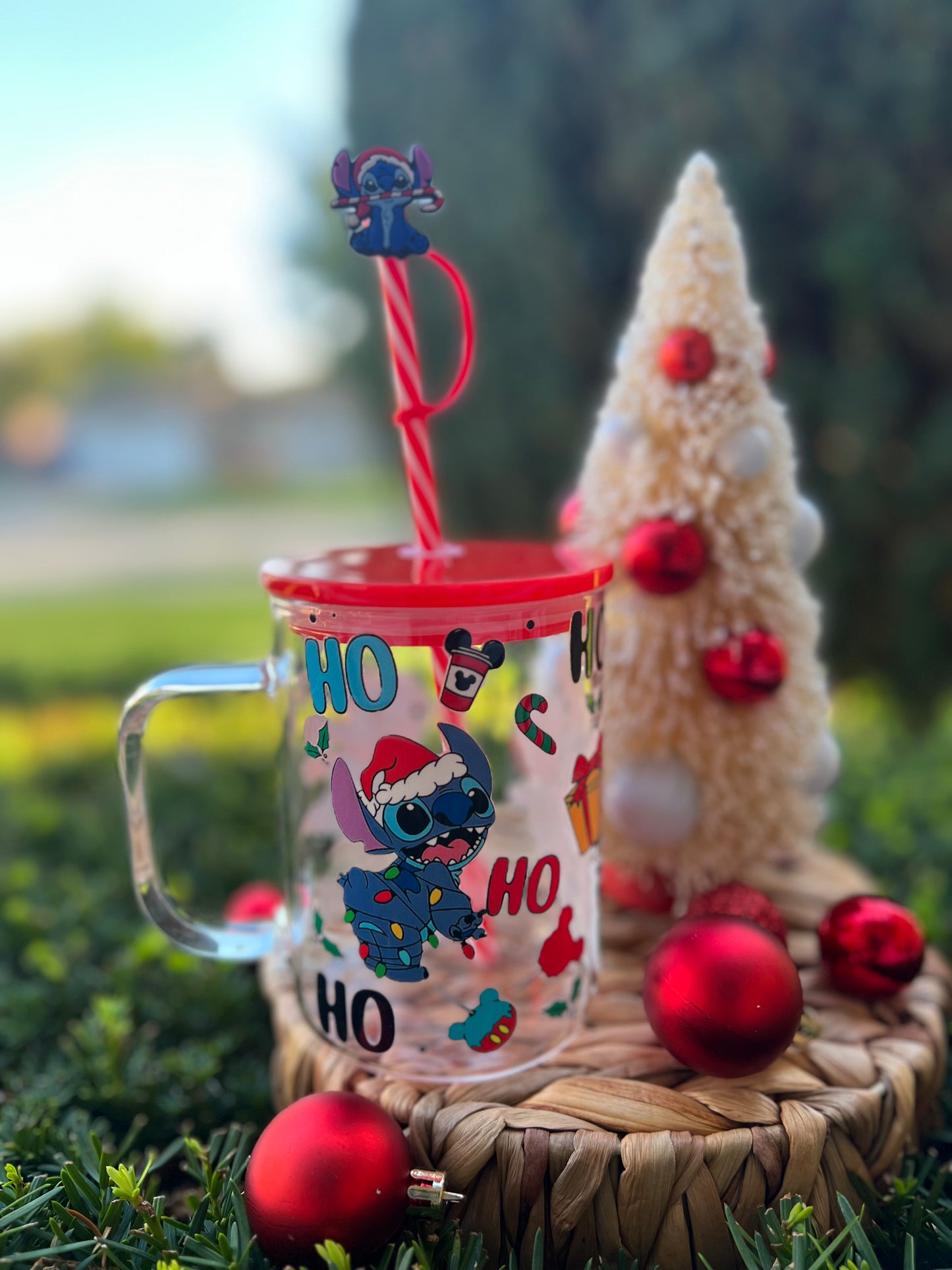 Stitch Christmas Glass Mug