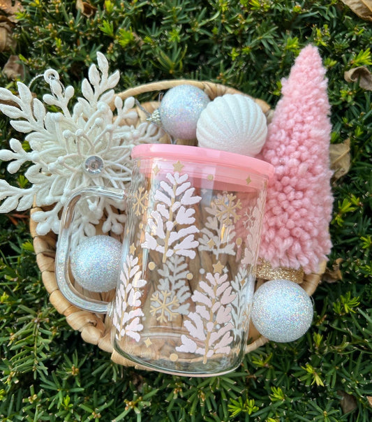 Pink Christmas trees Glass mug