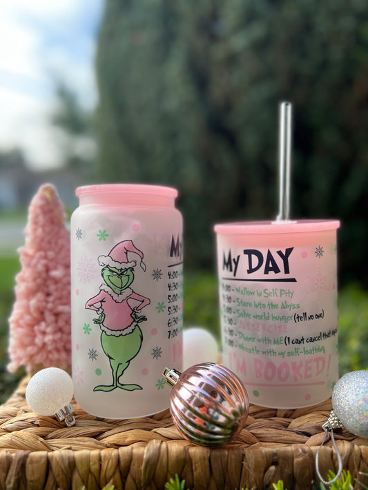 Pink Grinch Glass Can/mug