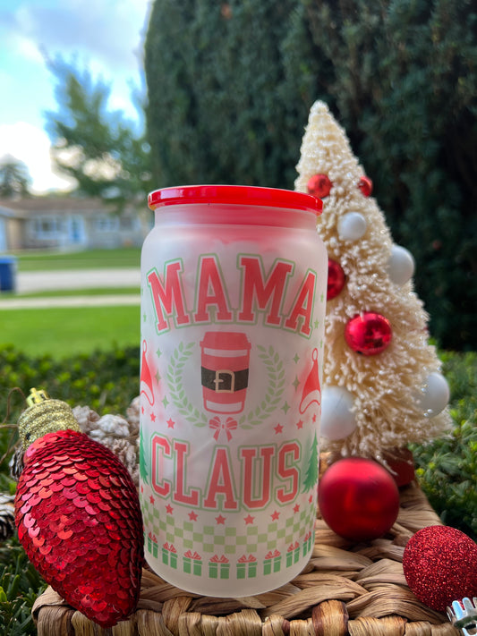 Mama Claus Frosted Glass Can