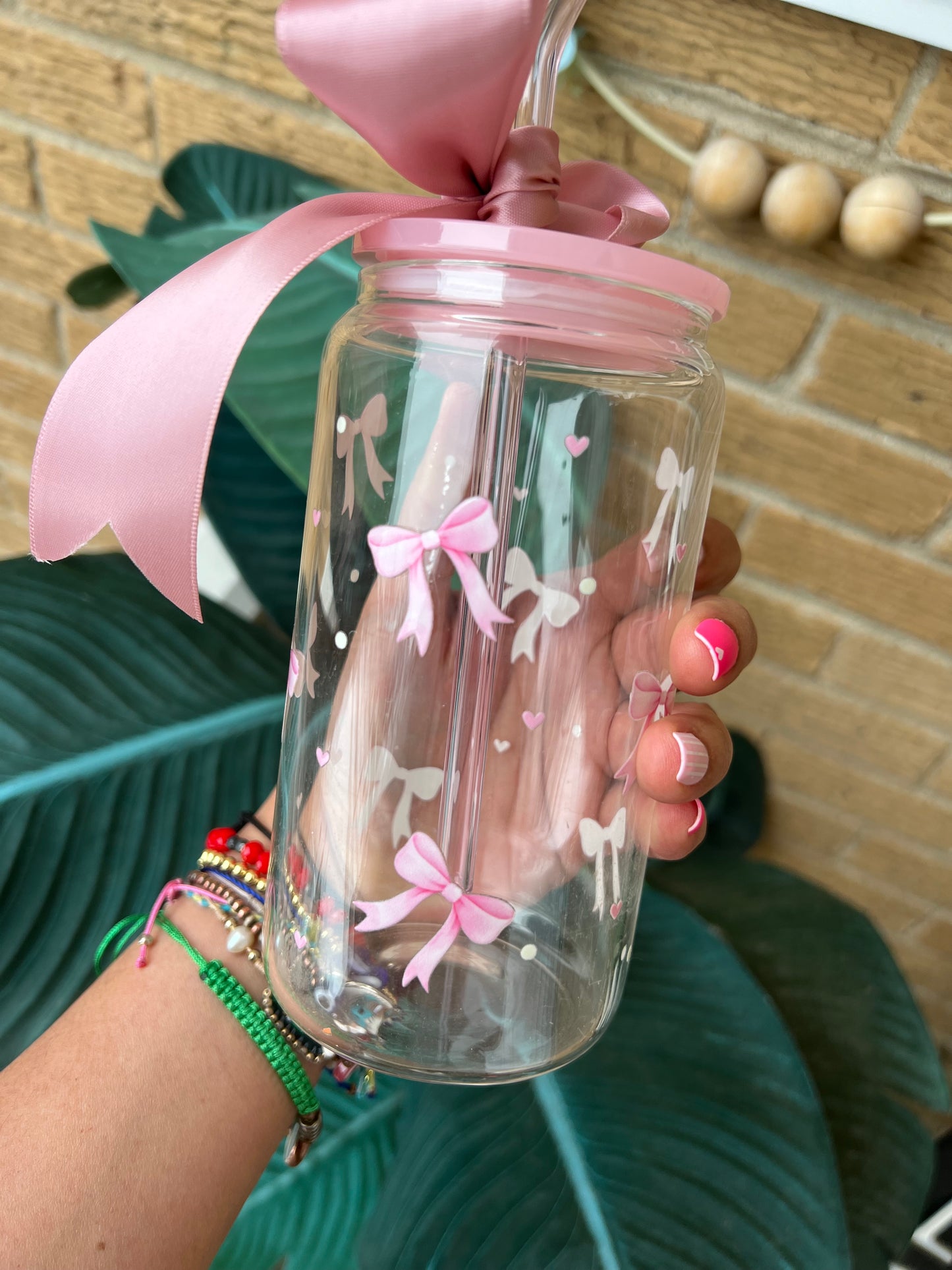 Coquette Pink Bows Glass cup