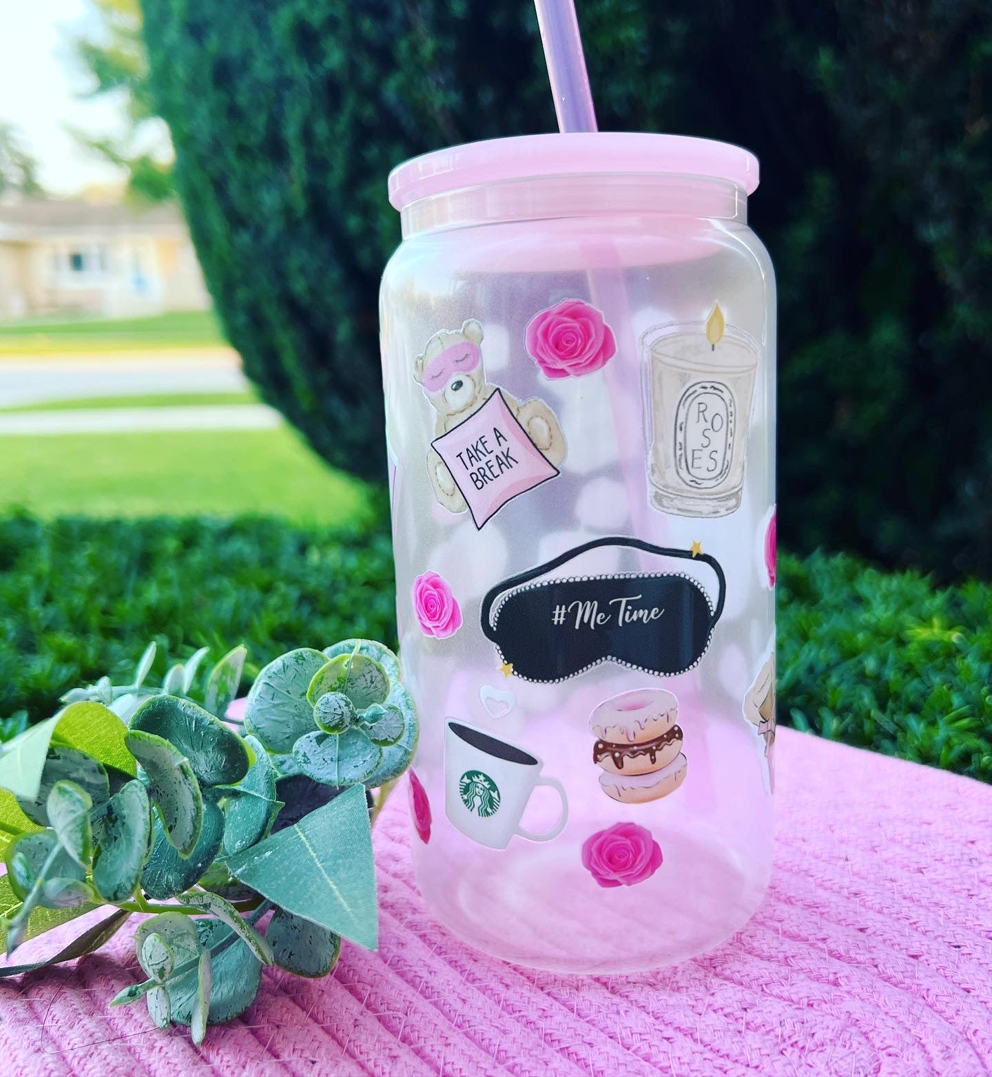 Pink Girly Glass Can