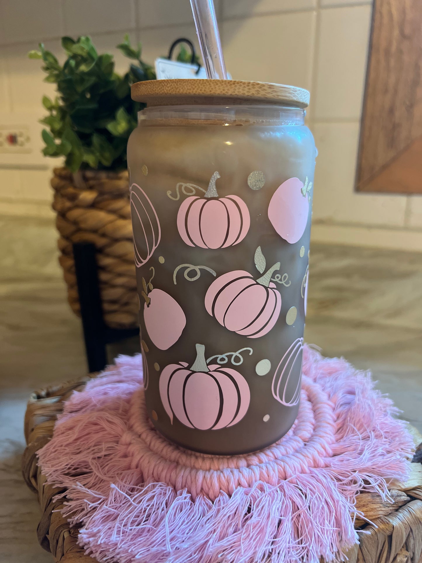 Pink Pumpkins Glass Can