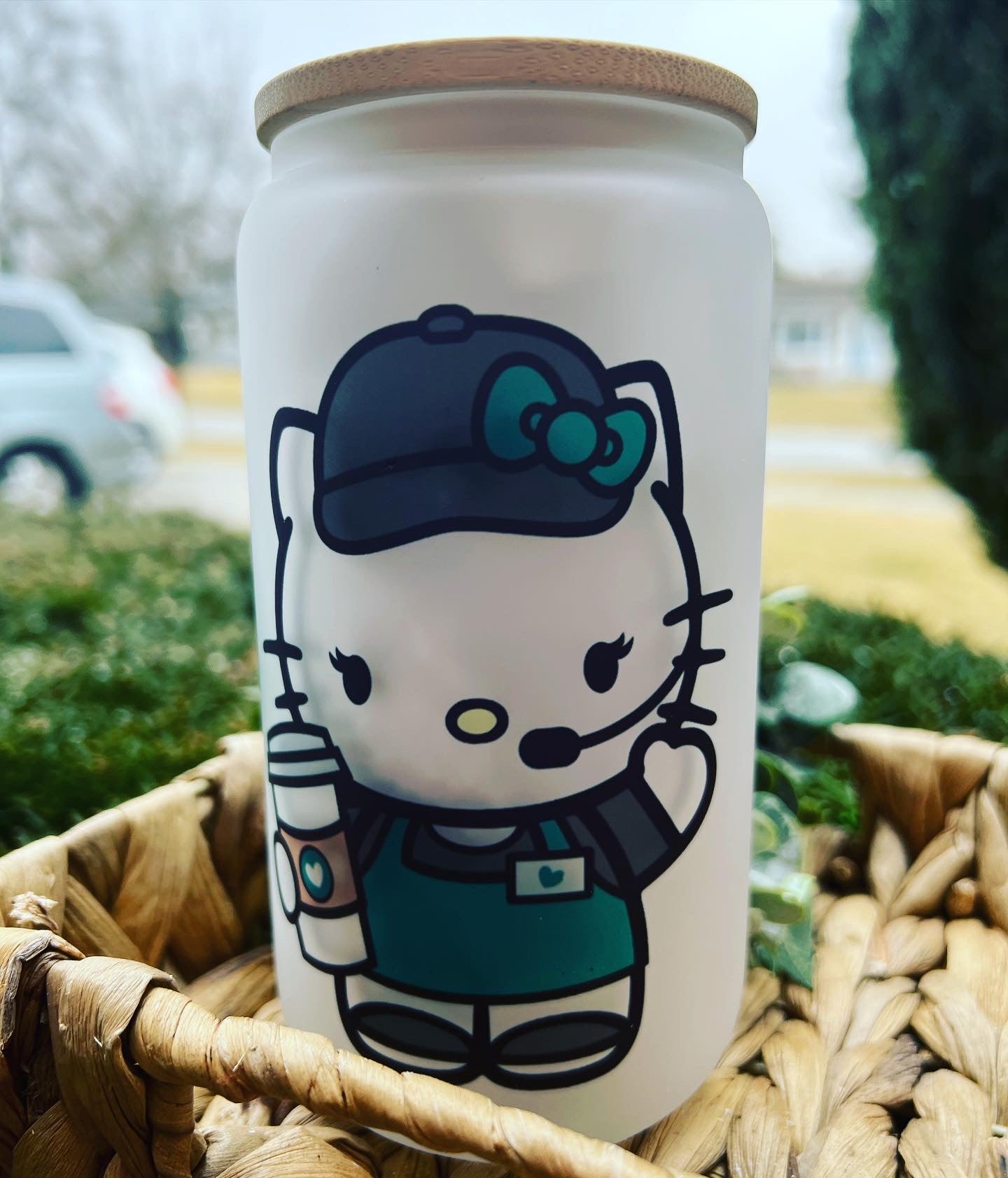 Coffee Kitty Frosted Glass Can