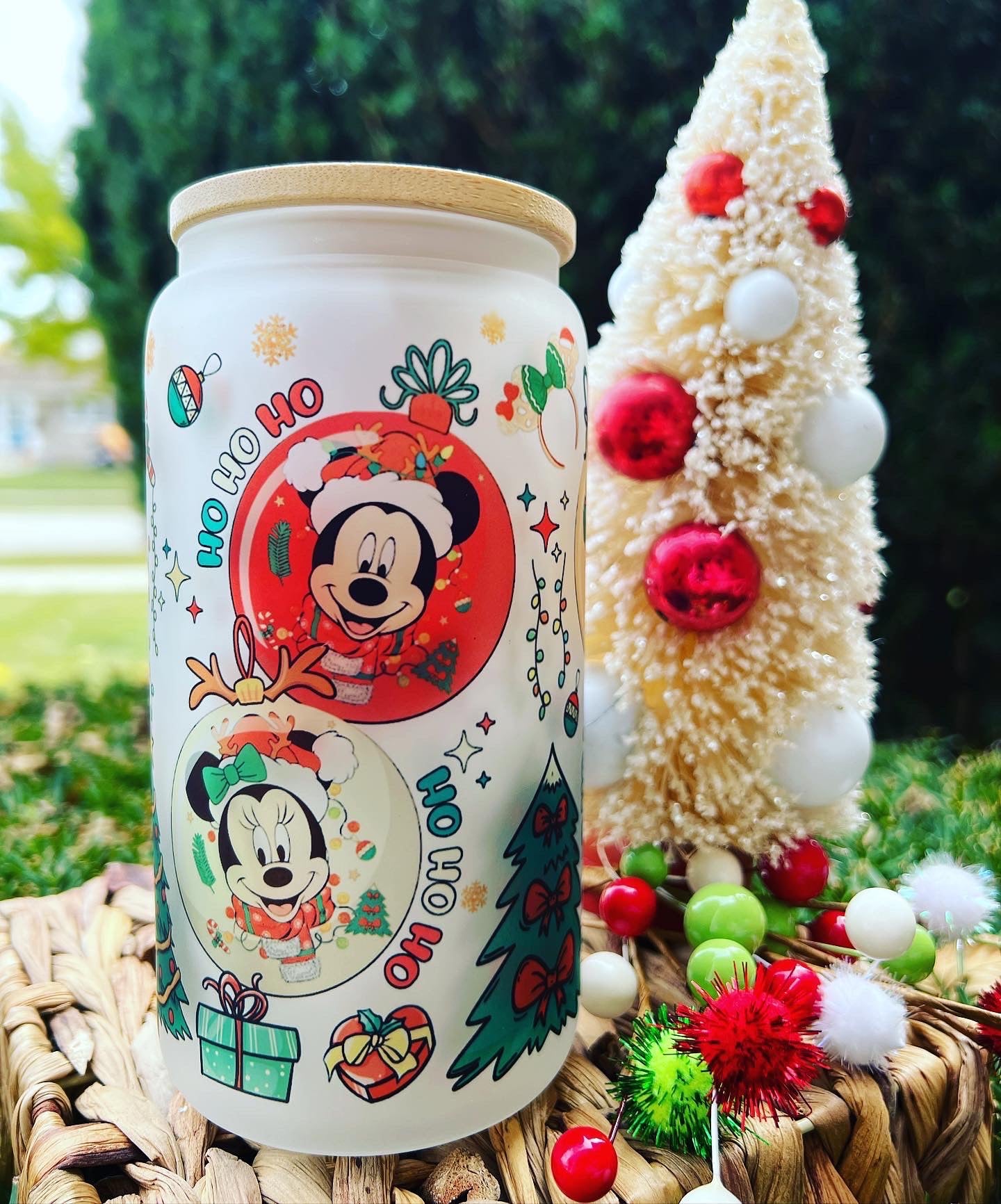 Mouse and Friends Christmas Glass Can