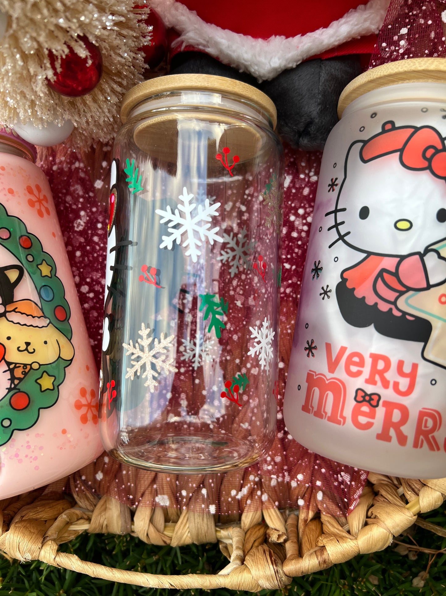 Cute Kitty Christmas Glass Can