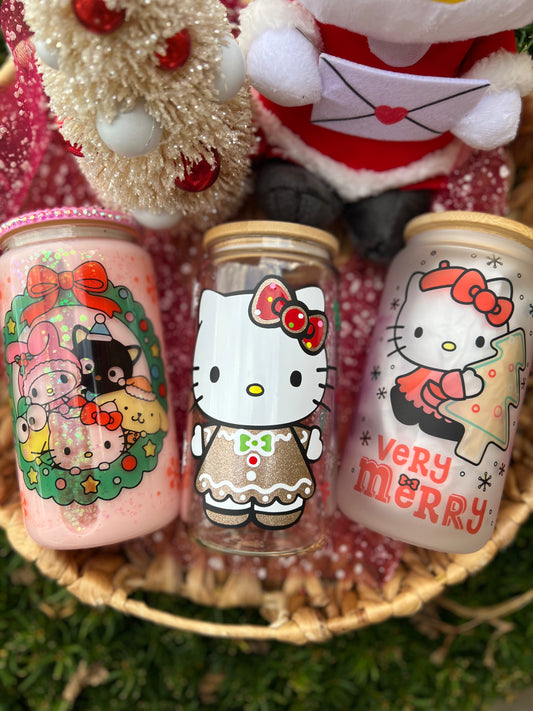 Cute Kitty Christmas Glass Can