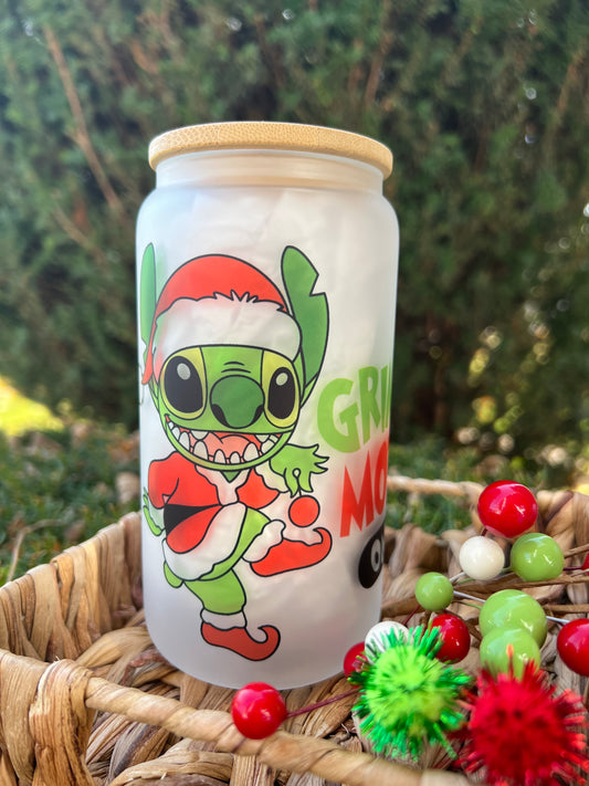 Alien Christmas Frosted Glass Can