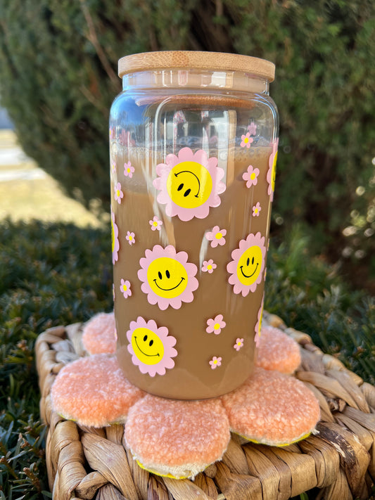 Smiley Flowers Glass can