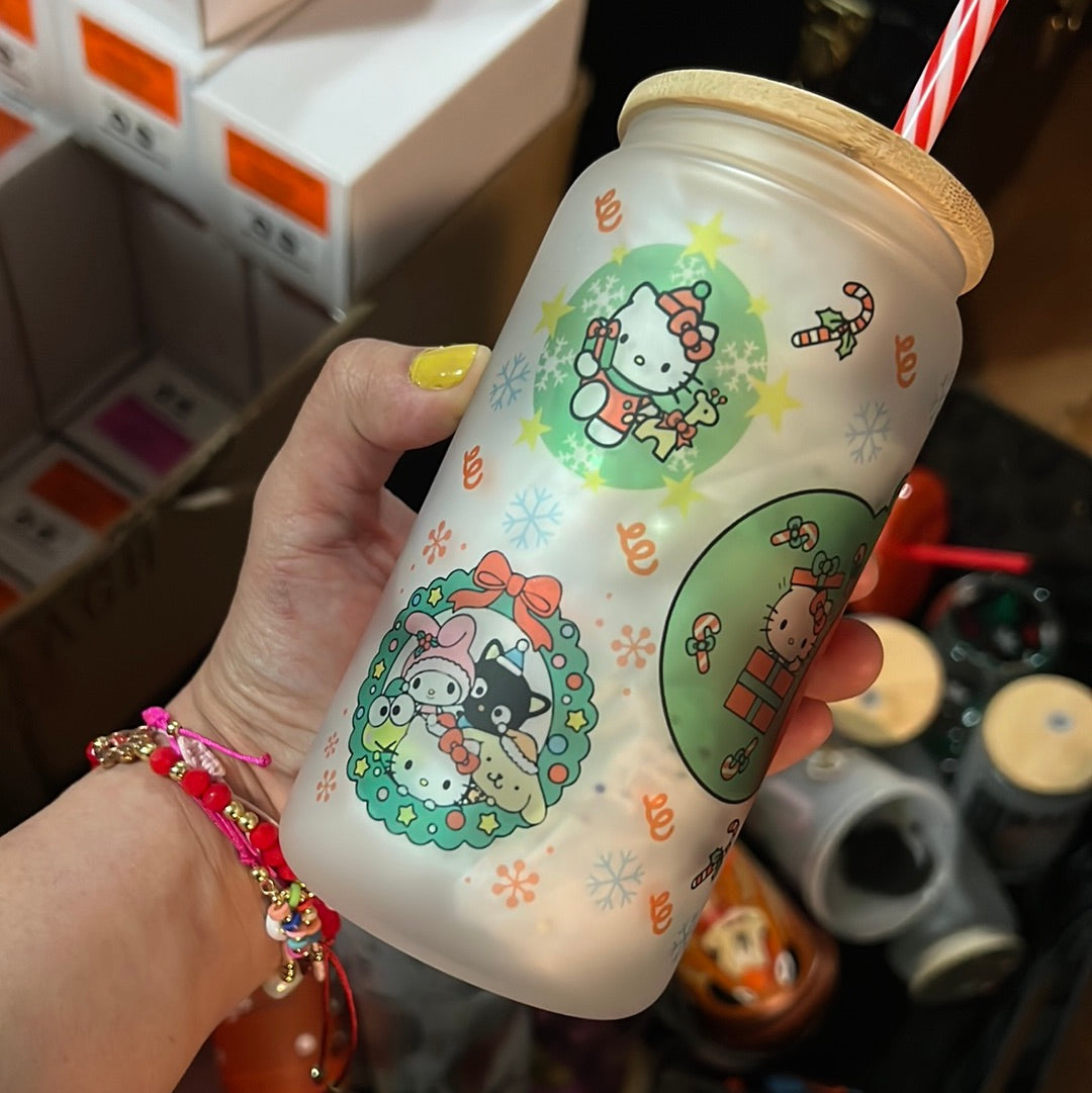 Kitty Christmas Glass Can