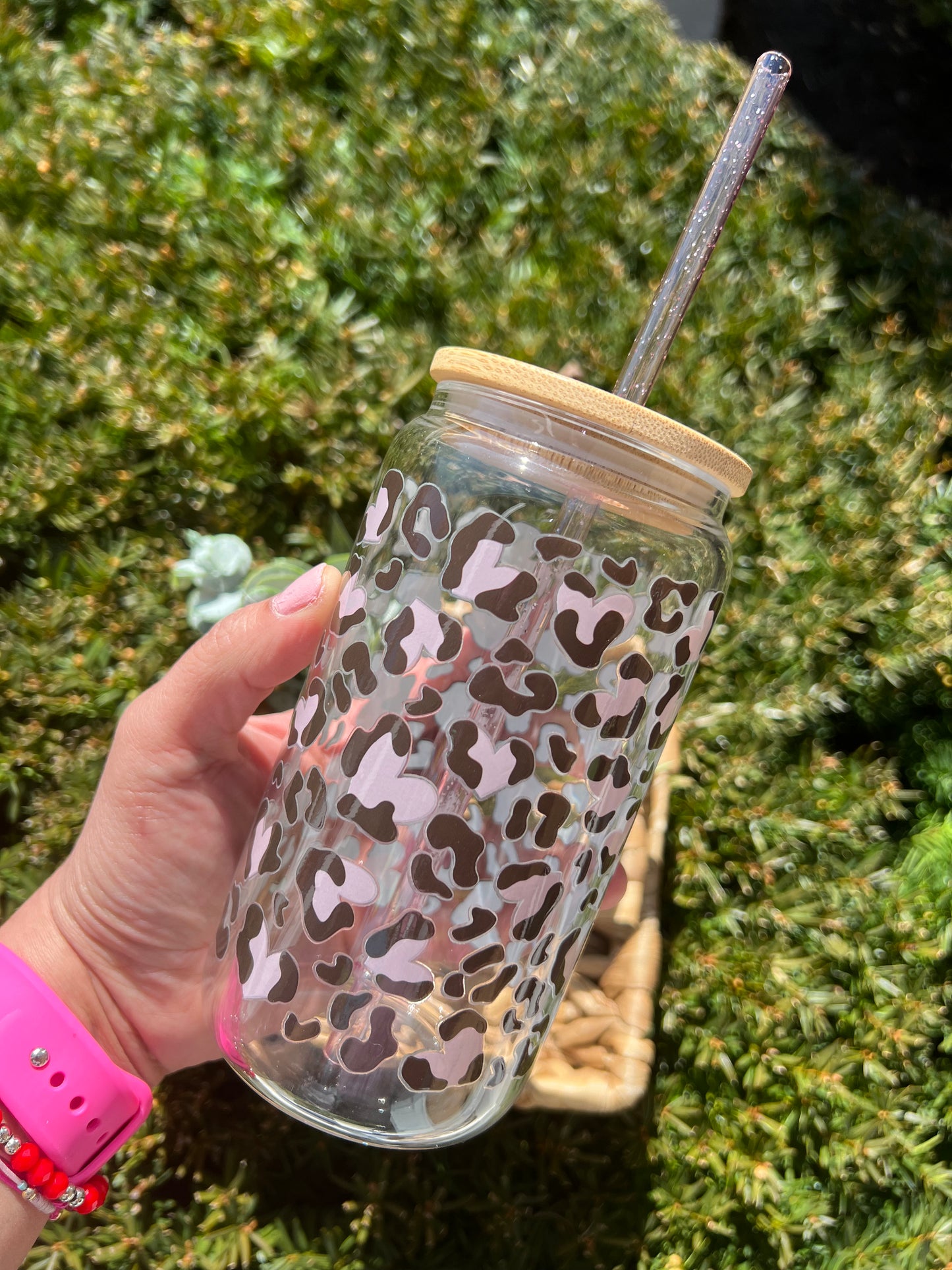 Pink CheetahPrint Glass can