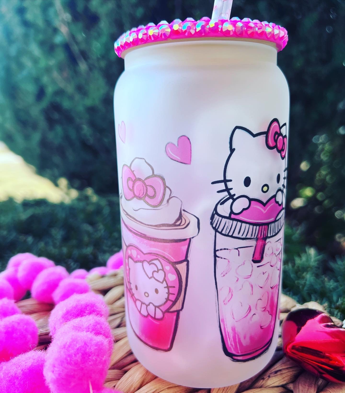 Kitty Valentines Latte Glass Can