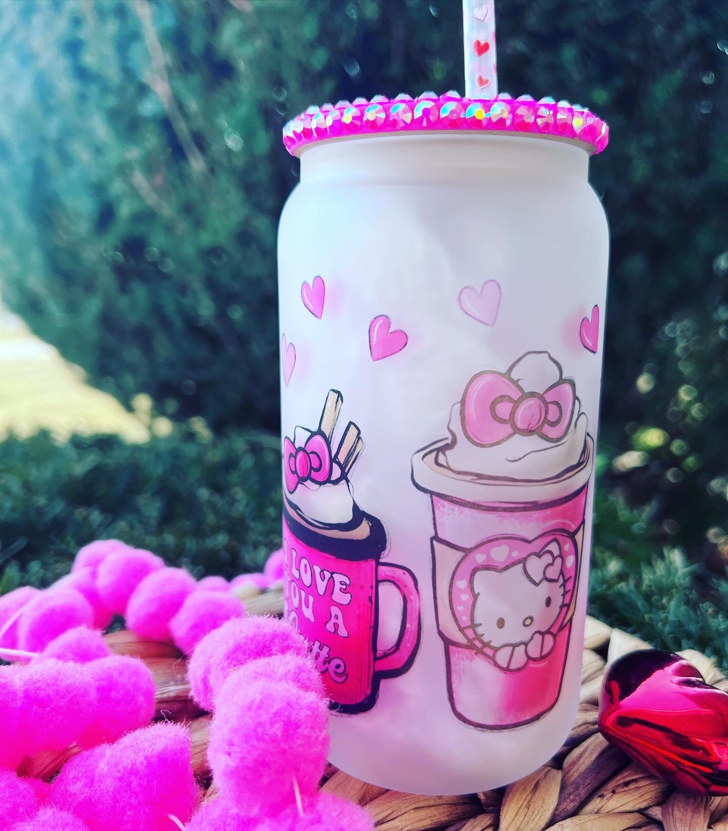 Kitty Valentines Latte Glass Can